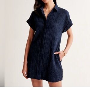 Abercrombie & Fitch Navy Textured Mini Shirt Dress